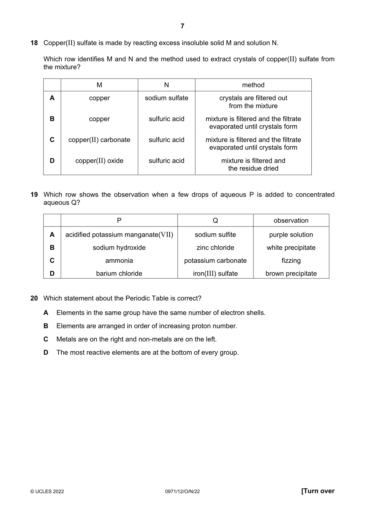 Cambridge IGCSE Chemistry (9-1) 0971 2022 Oct/Nov Paper 1 · Variant 2 question paper, page 7 of 16