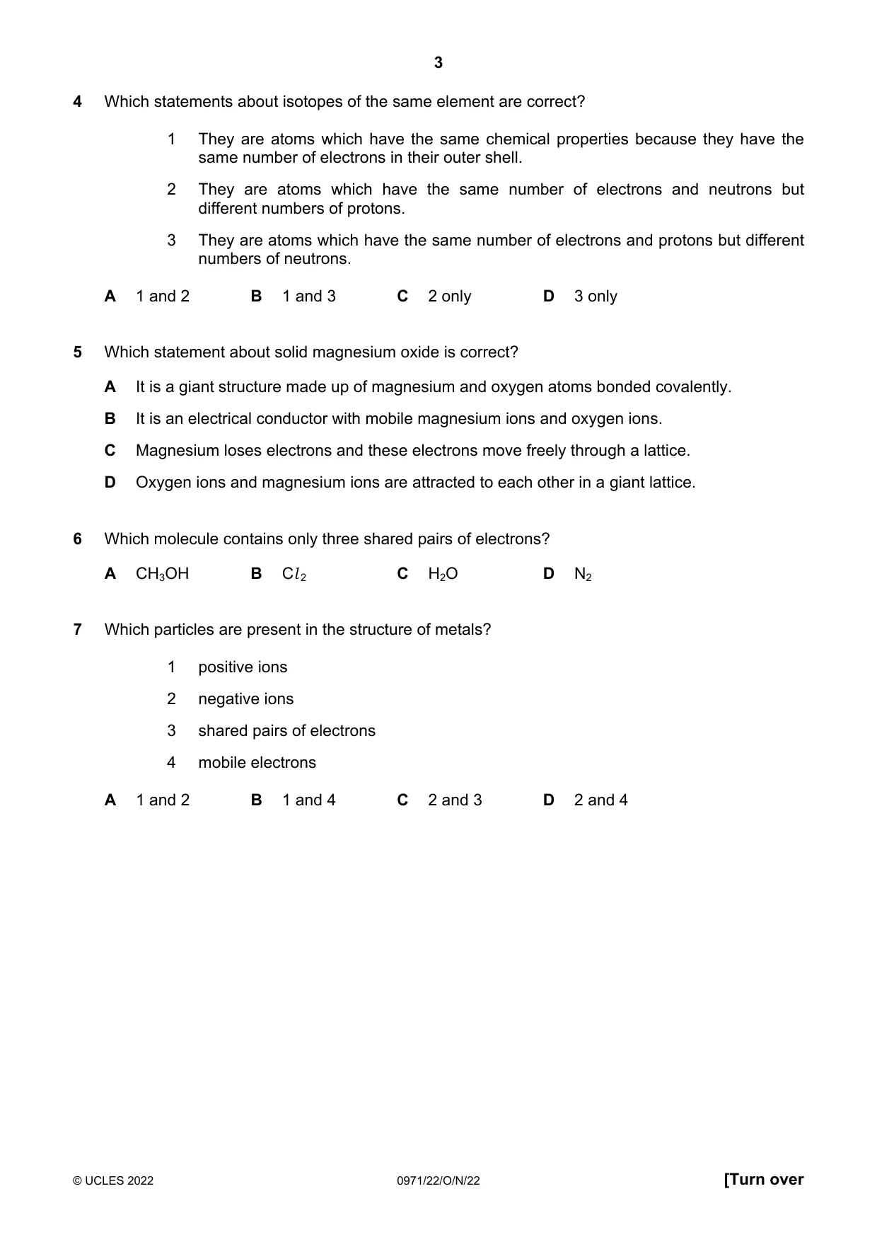 Cambridge IGCSE Chemistry (9-1) 0971 2022 Oct/Nov Paper 2 · Variant 2 question paper, page 3 of 16