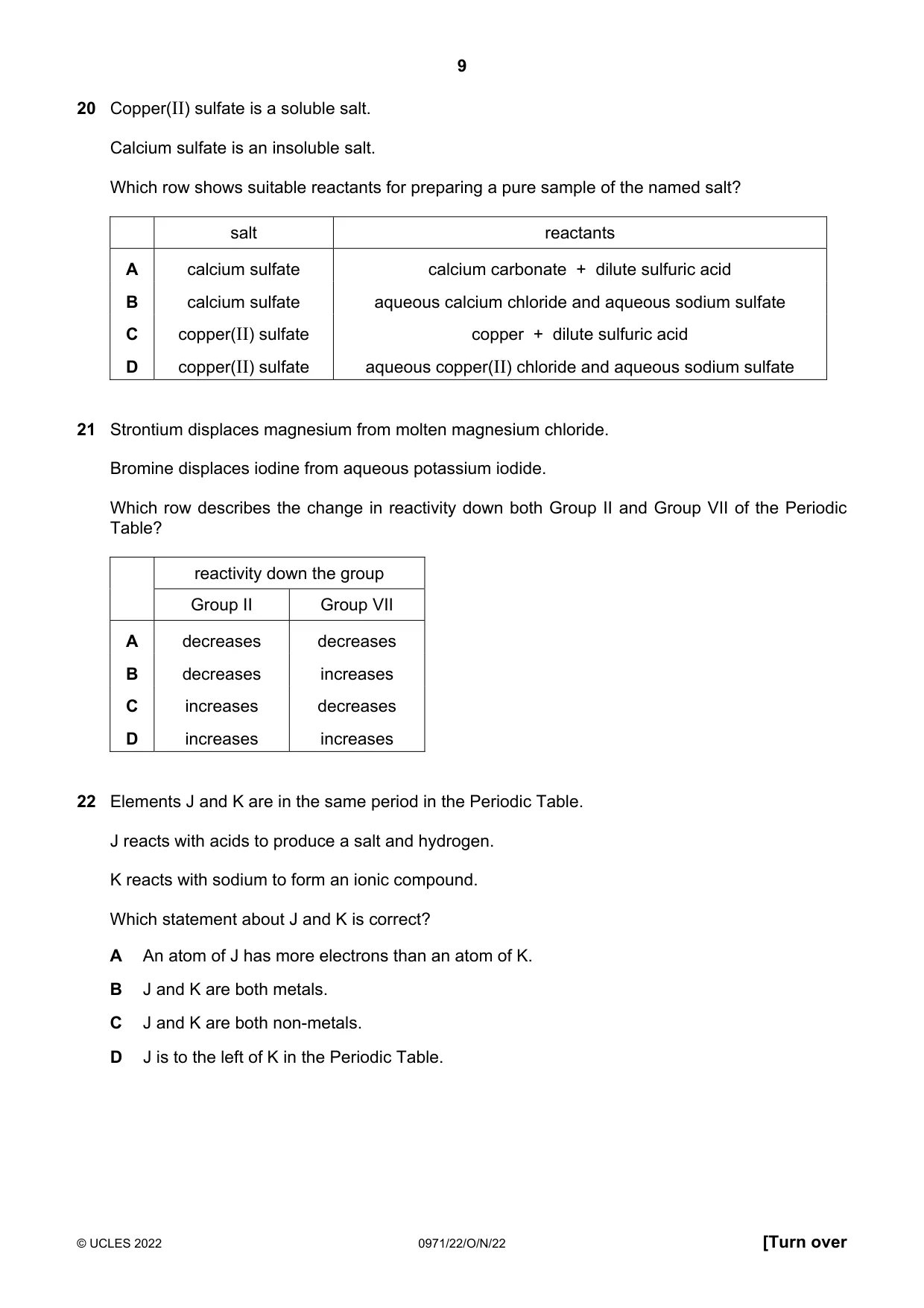 Cambridge IGCSE Chemistry (9-1) 0971 2022 Oct/Nov Paper 2 · Variant 2 question paper, page 9 of 16