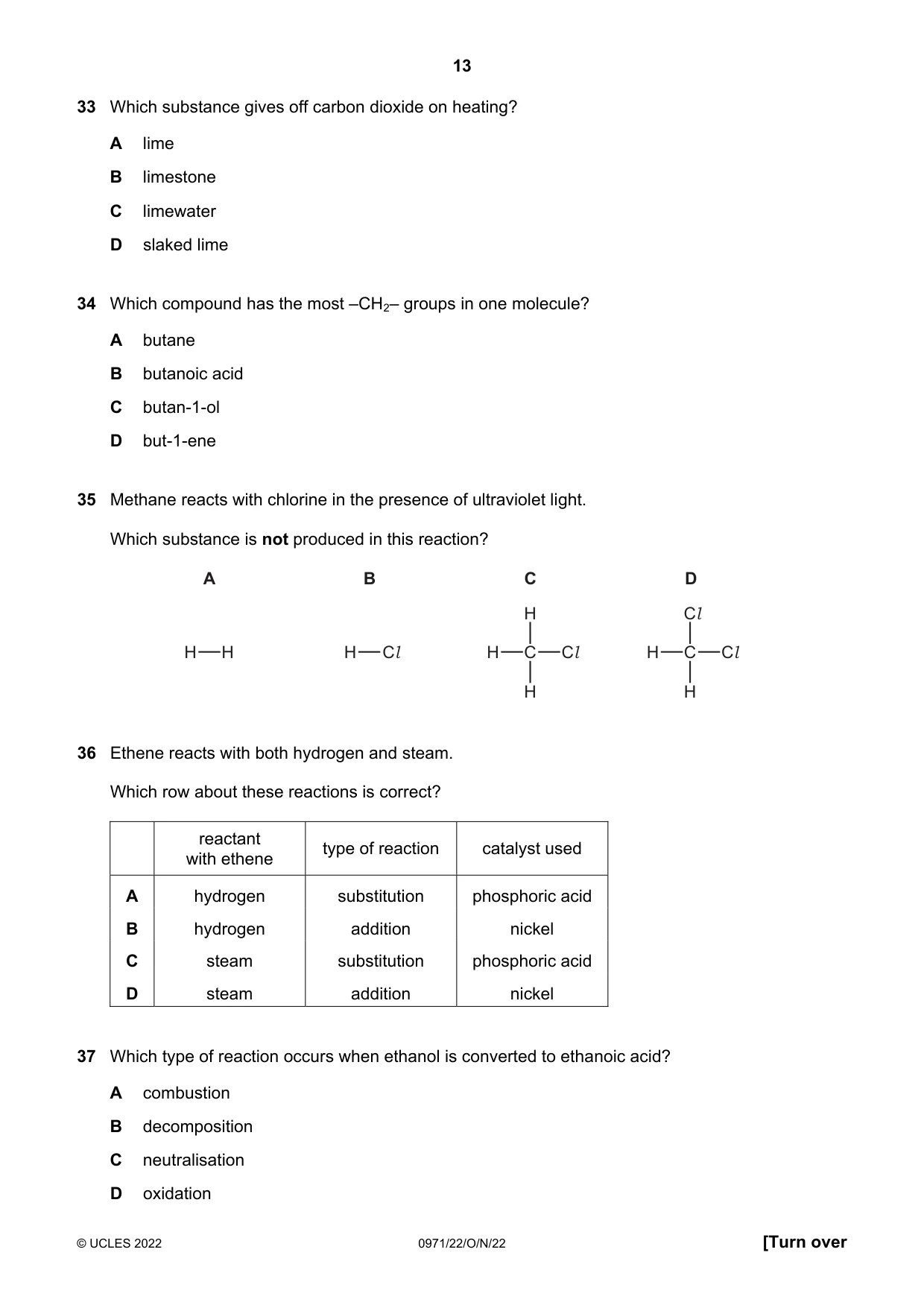 Cambridge IGCSE Chemistry (9-1) 0971 2022 Oct/Nov Paper 2 · Variant 2 question paper, page 13 of 16