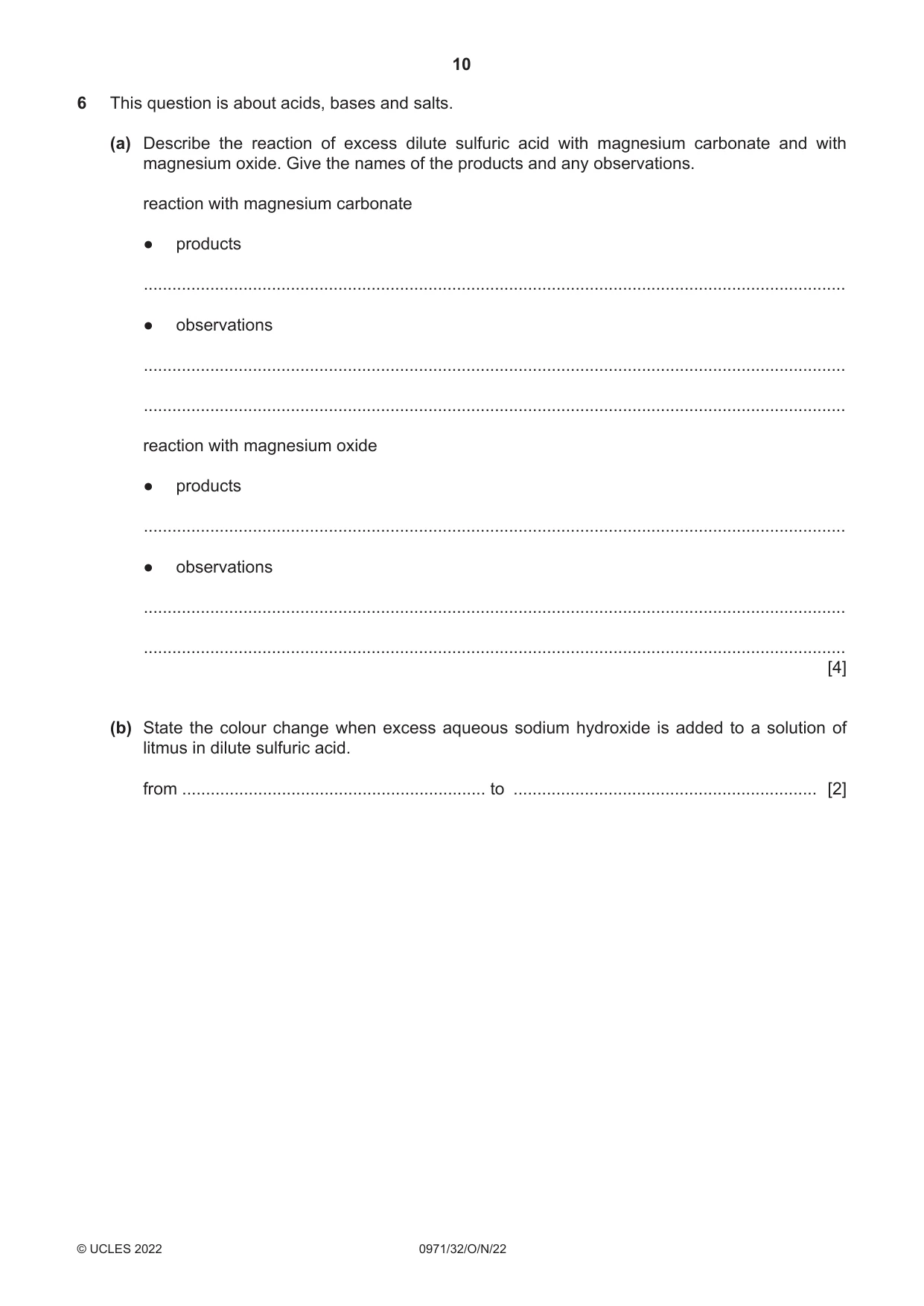 Cambridge IGCSE Chemistry (9-1) 0971 2022 Oct/Nov Paper 3 · Variant 2 question paper, page 10 of 20