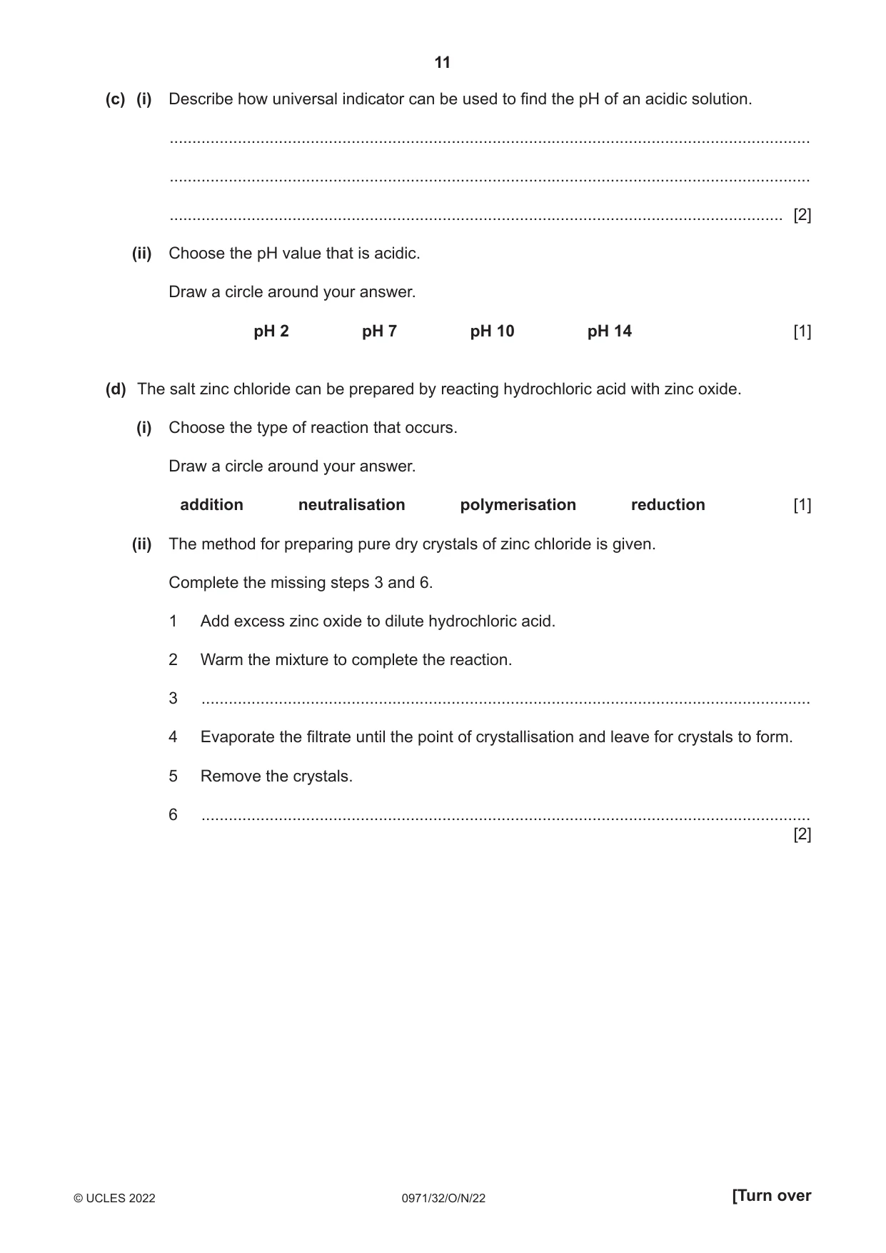 Cambridge IGCSE Chemistry (9-1) 0971 2022 Oct/Nov Paper 3 · Variant 2 question paper, page 11 of 20