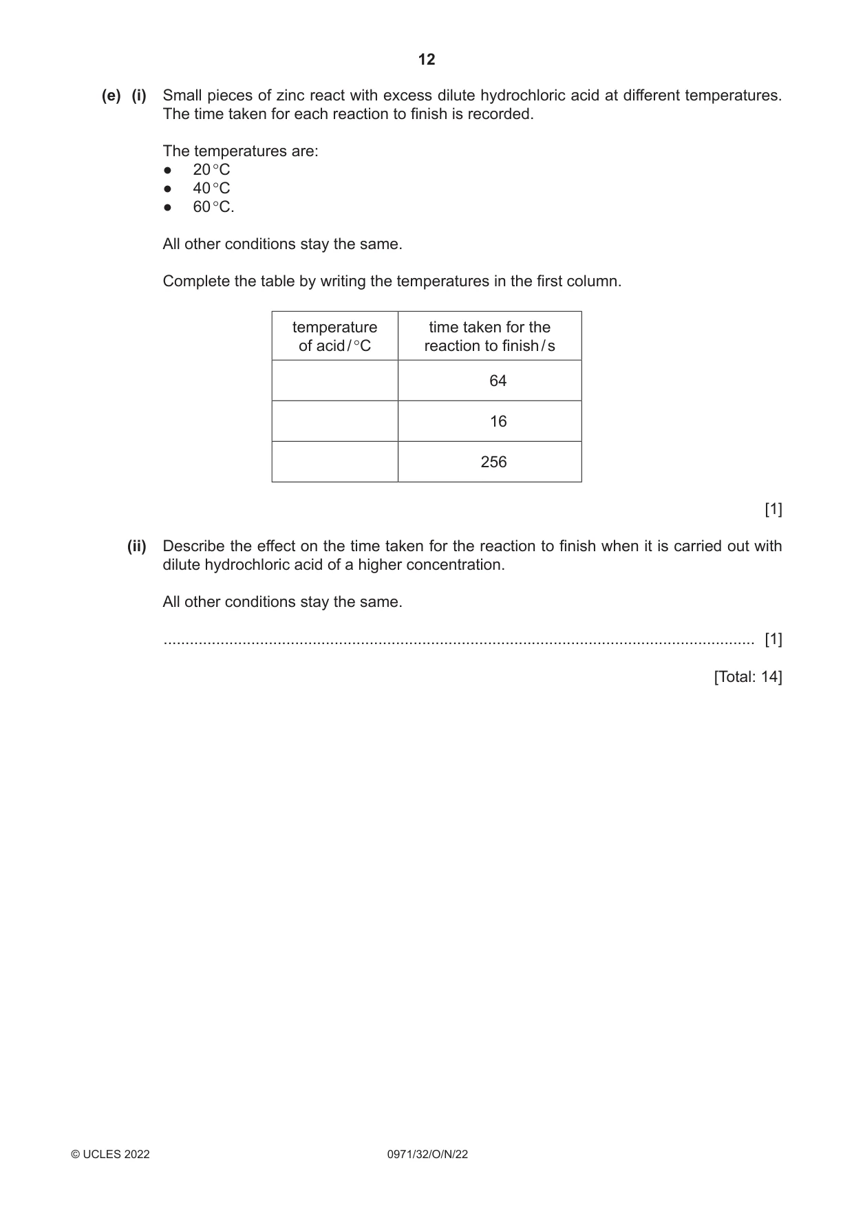 Cambridge IGCSE Chemistry (9-1) 0971 2022 Oct/Nov Paper 3 · Variant 2 question paper, page 12 of 20