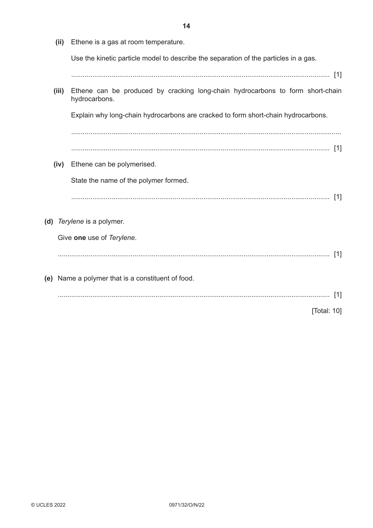 Cambridge IGCSE Chemistry (9-1) 0971 2022 Oct/Nov Paper 3 · Variant 2 question paper, page 14 of 20