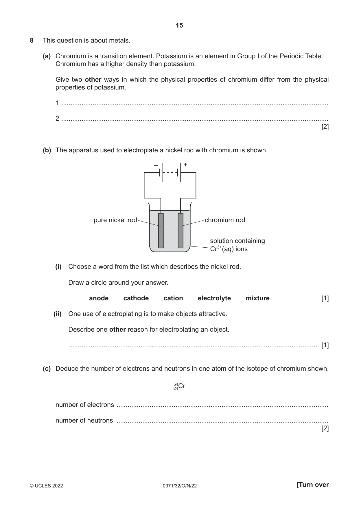 Cambridge IGCSE Chemistry (9-1) 0971 2022 Oct/Nov Paper 3 · Variant 2 question paper, page 15 of 20