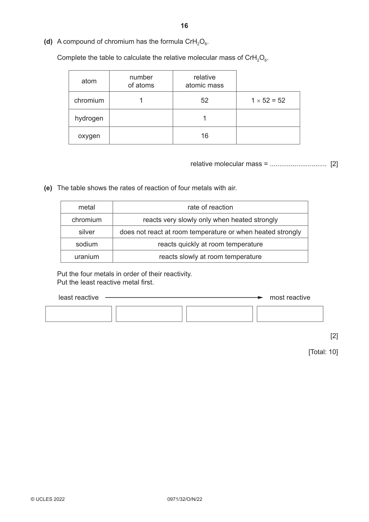 Cambridge IGCSE Chemistry (9-1) 0971 2022 Oct/Nov Paper 3 · Variant 2 question paper, page 16 of 20