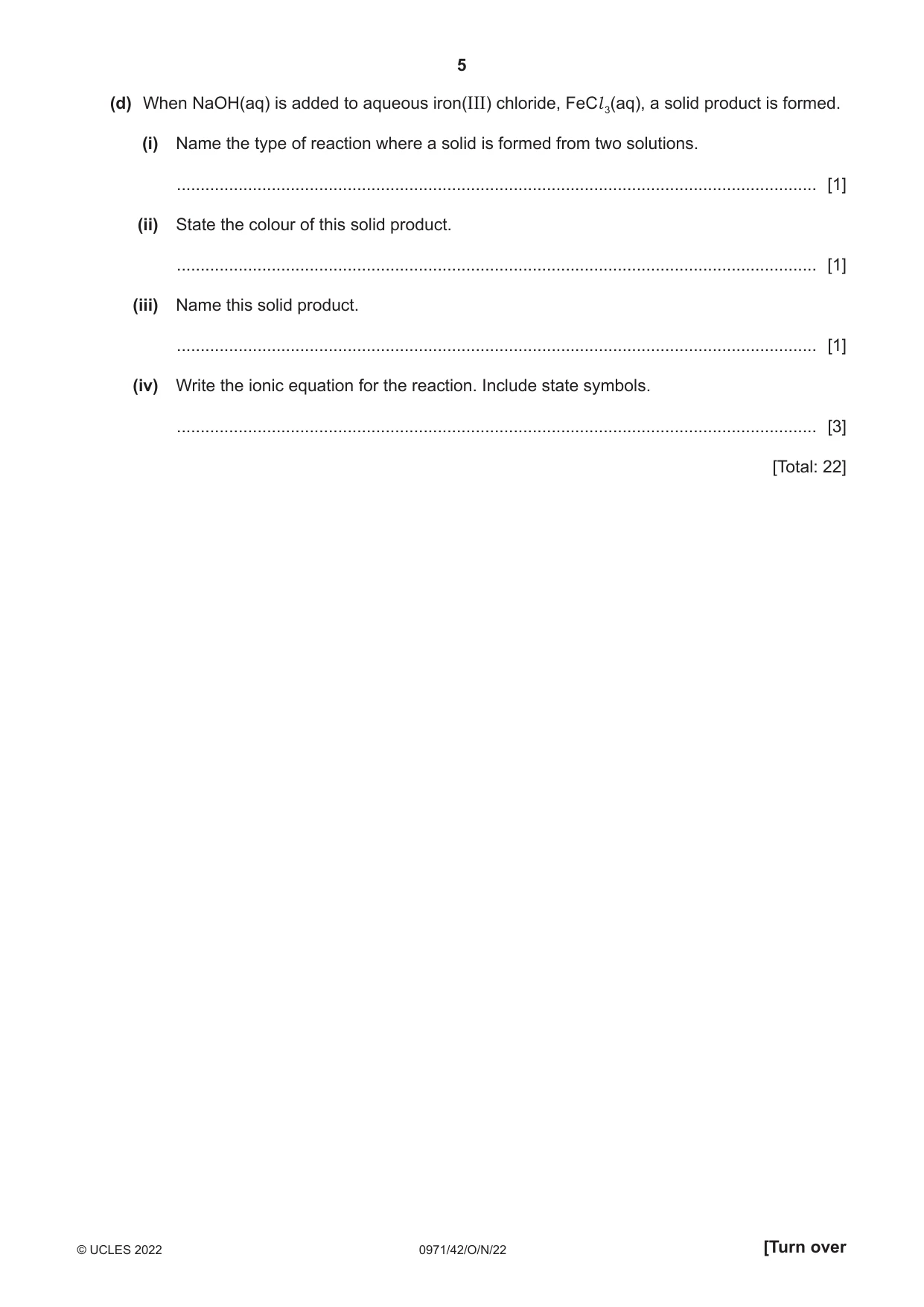 Cambridge IGCSE Chemistry (9-1) 0971 2022 Oct/Nov Paper 4 · Variant 2 question paper, page 5 of 16
