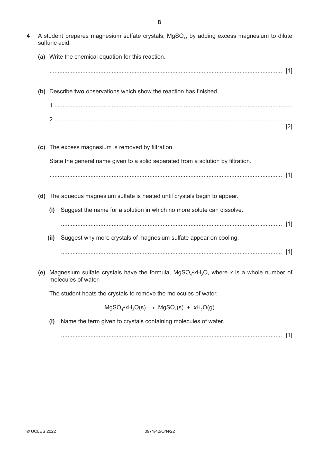 Cambridge IGCSE Chemistry (9-1) 0971 2022 Oct/Nov Paper 4 · Variant 2 question paper, page 8 of 16
