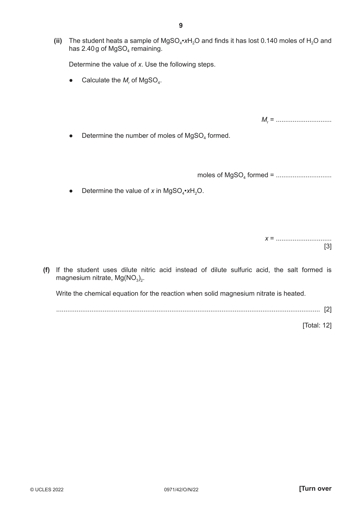 Cambridge IGCSE Chemistry (9-1) 0971 2022 Oct/Nov Paper 4 · Variant 2 question paper, page 9 of 16