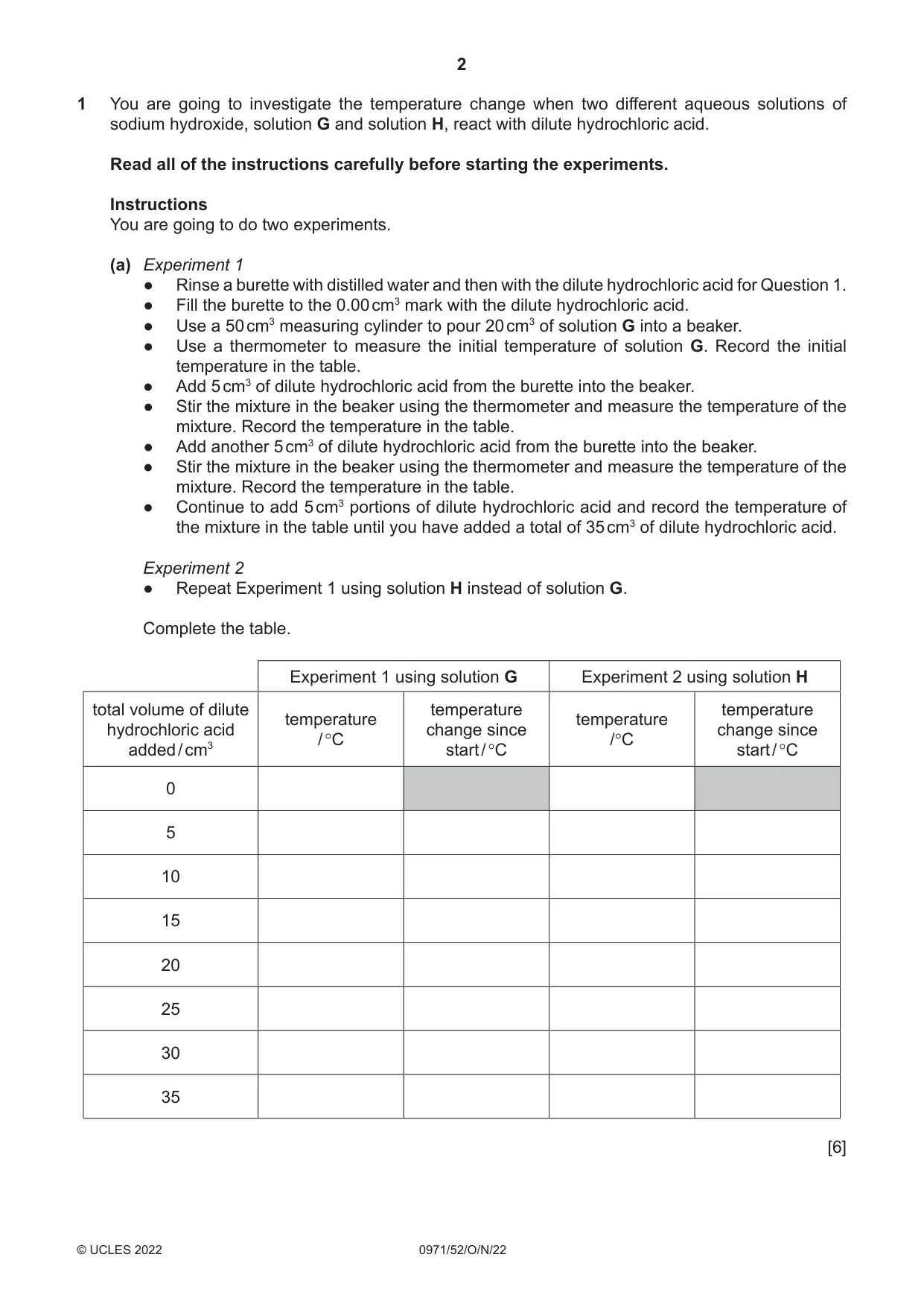 Cambridge IGCSE Chemistry (9-1) 0971 2022 Oct/Nov Paper 5 · Variant 2 question paper, page 2 of 12