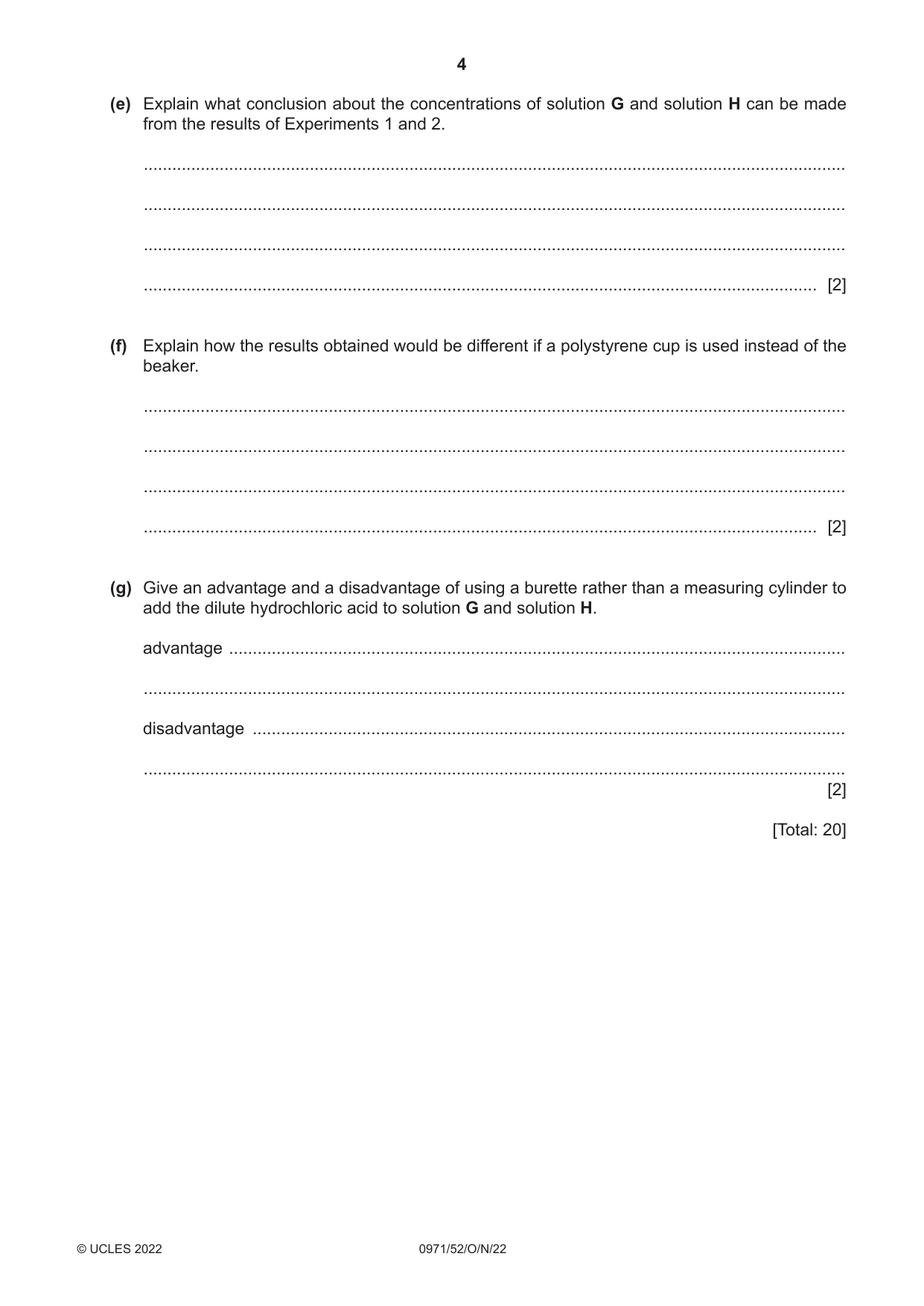 Cambridge IGCSE Chemistry (9-1) 0971 2022 Oct/Nov Paper 5 · Variant 2 question paper, page 4 of 12