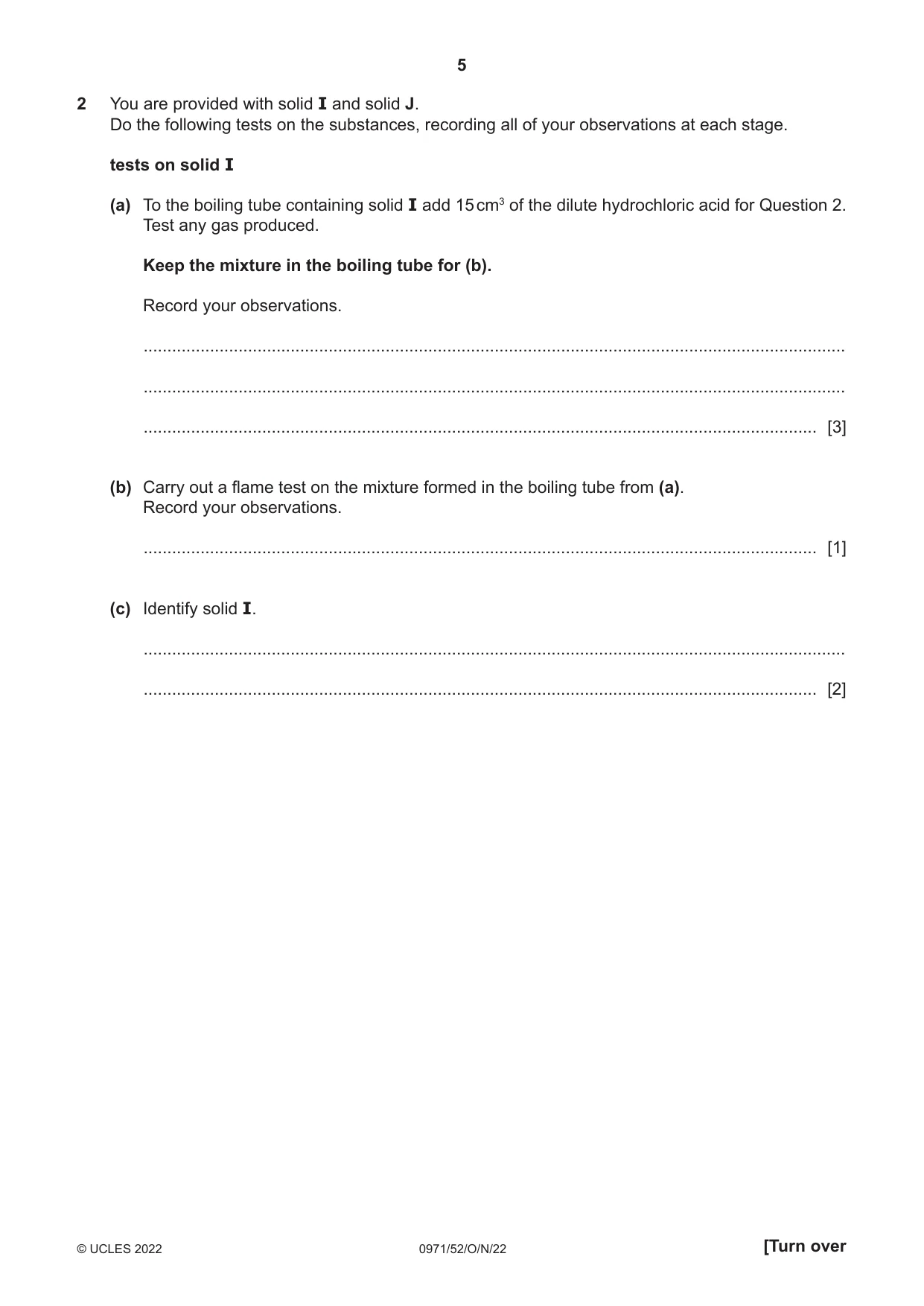 Cambridge IGCSE Chemistry (9-1) 0971 2022 Oct/Nov Paper 5 · Variant 2 question paper, page 5 of 12