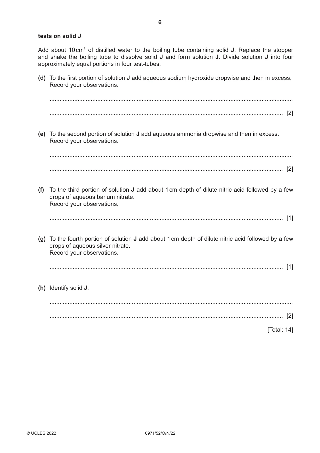 Cambridge IGCSE Chemistry (9-1) 0971 2022 Oct/Nov Paper 5 · Variant 2 question paper, page 6 of 12