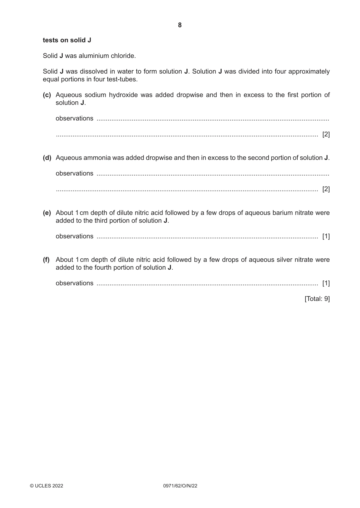 Cambridge IGCSE Chemistry (9-1) 0971 2022 Oct/Nov Paper 6 · Variant 2 question paper, page 8 of 12