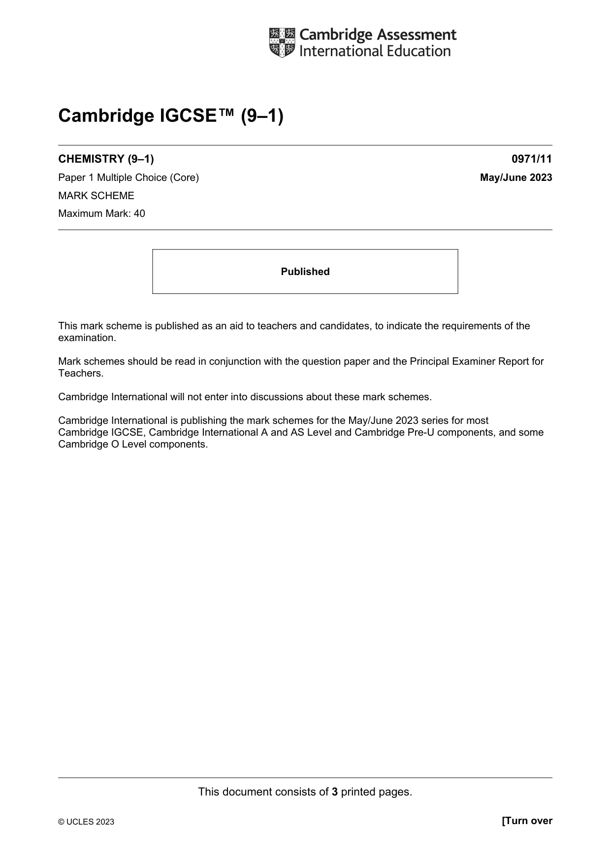 Mark scheme, page 1 of 3
