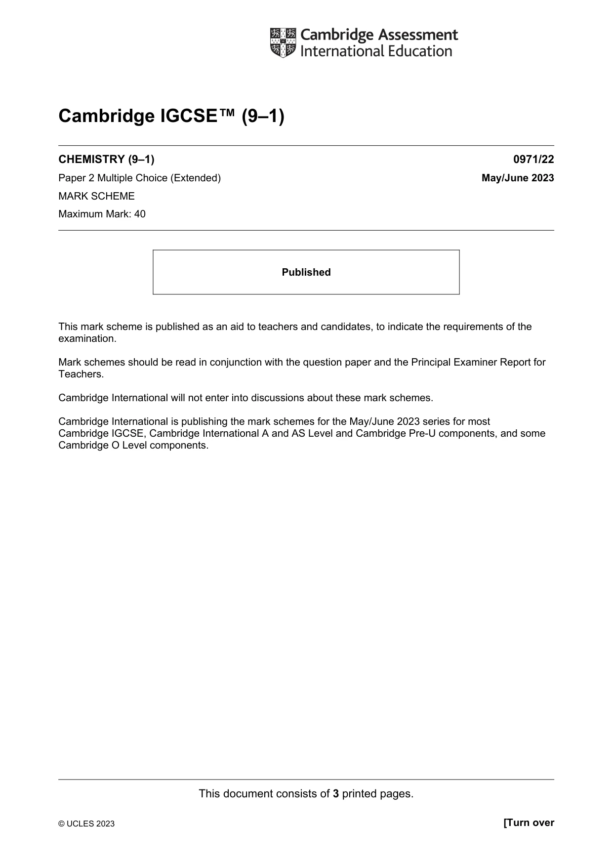 Mark scheme, page 1 of 3