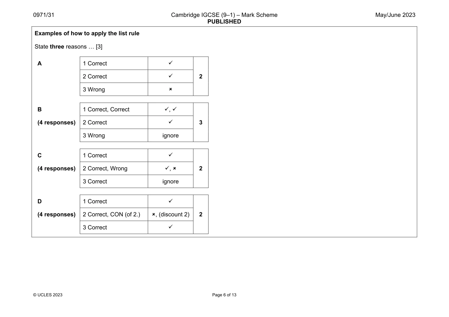 Mark scheme, page 6 of 13