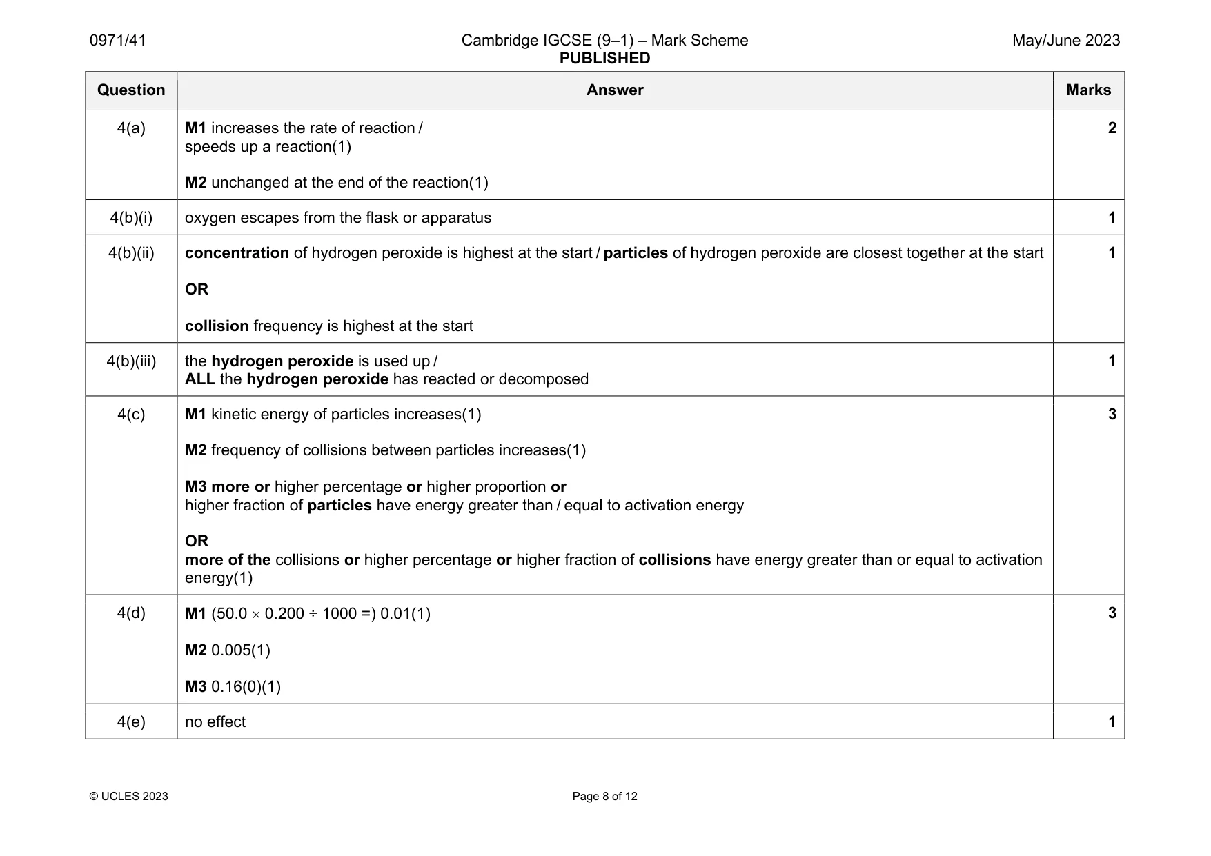 Mark scheme, page 8 of 12
