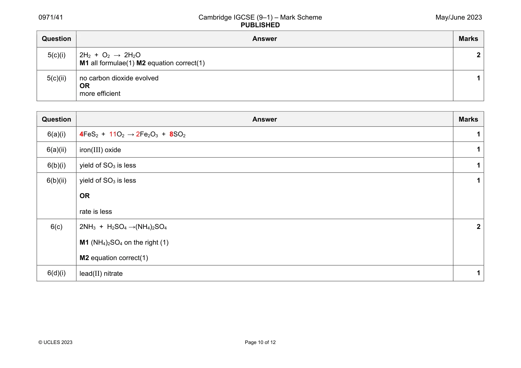 Mark scheme, page 10 of 12