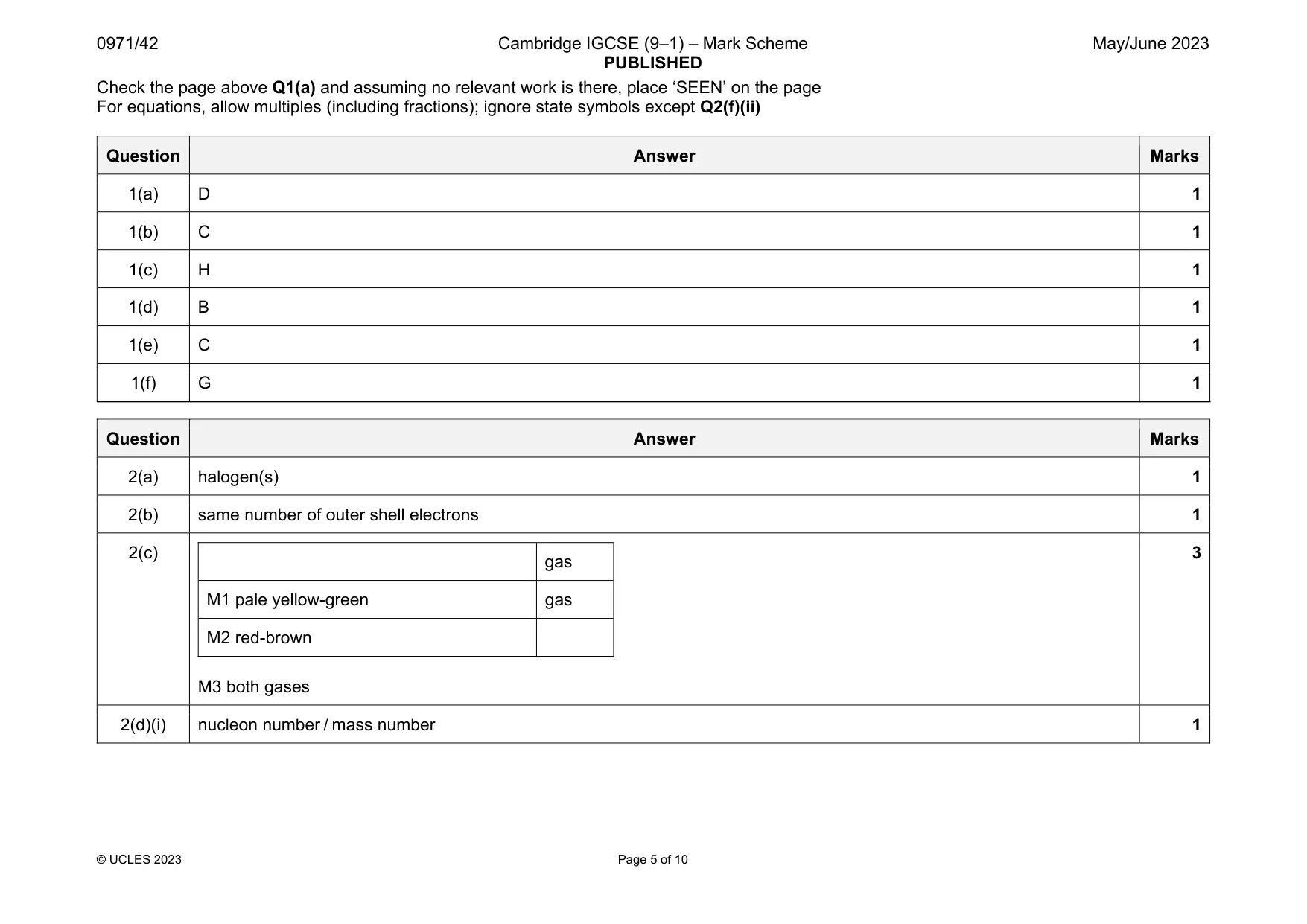 Mark scheme, page 5 of 10