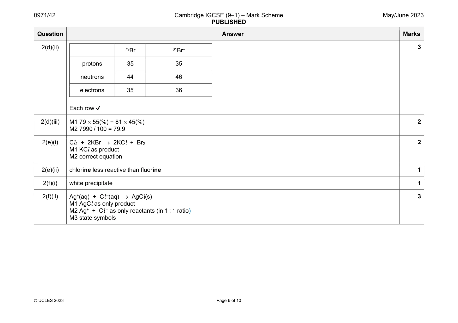 Mark scheme, page 6 of 10