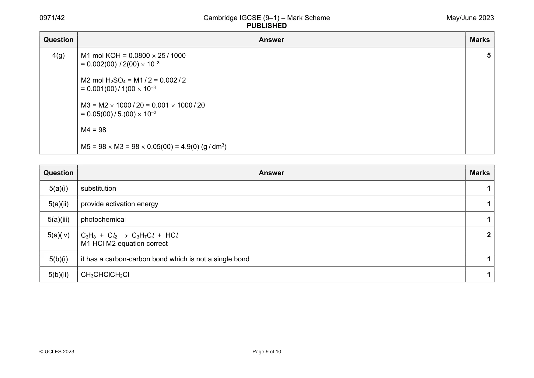 Mark scheme, page 9 of 10