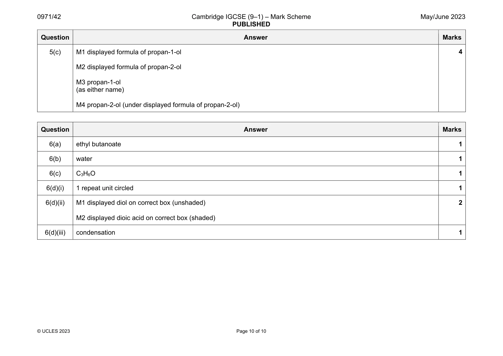 Mark scheme, page 10 of 10