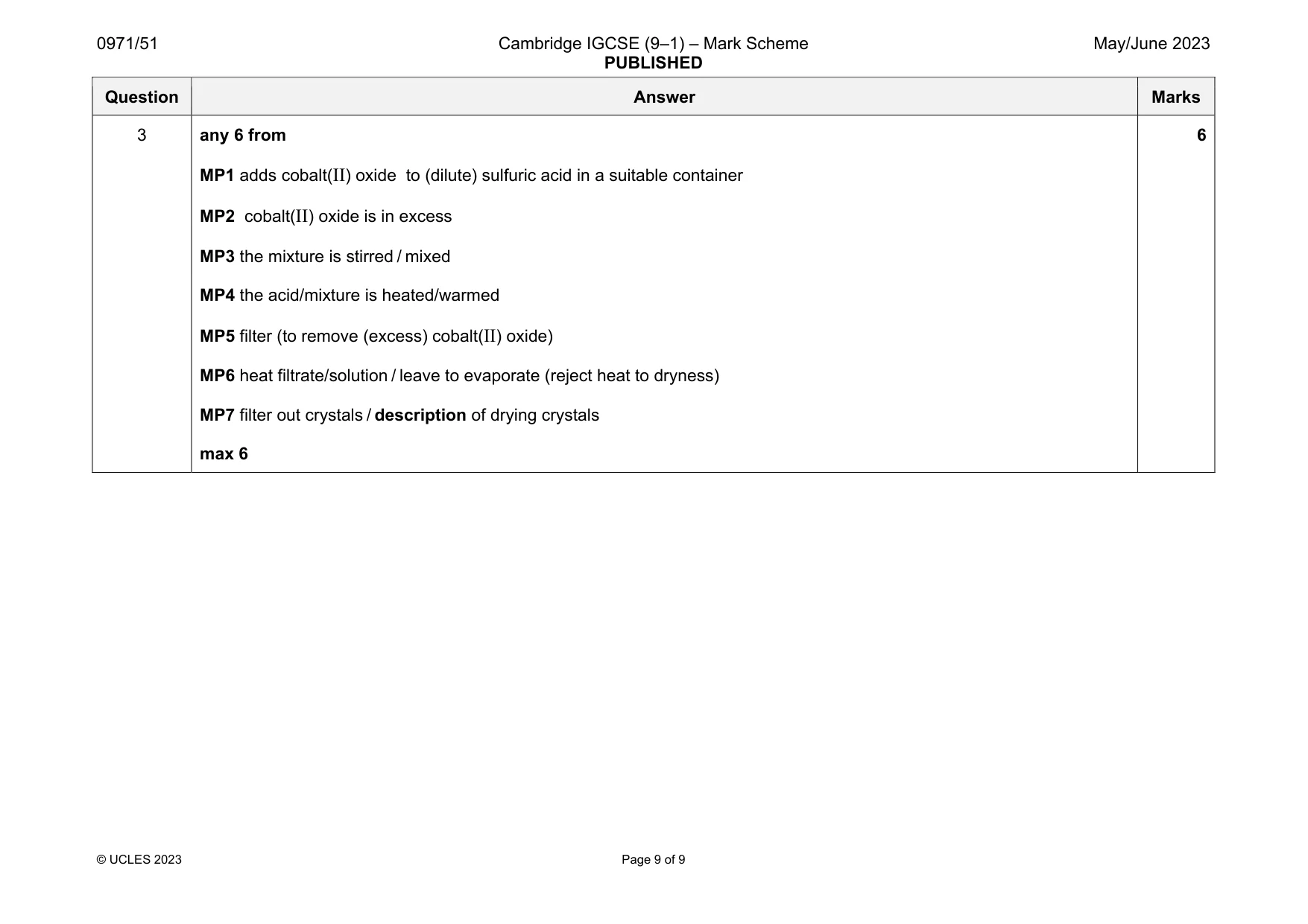 Mark scheme, page 9 of 9