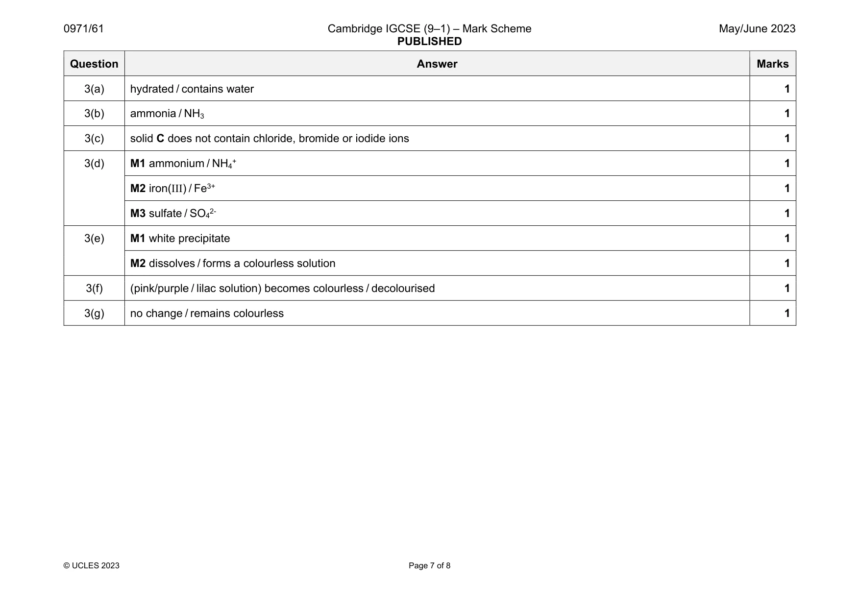 Mark scheme, page 7 of 8