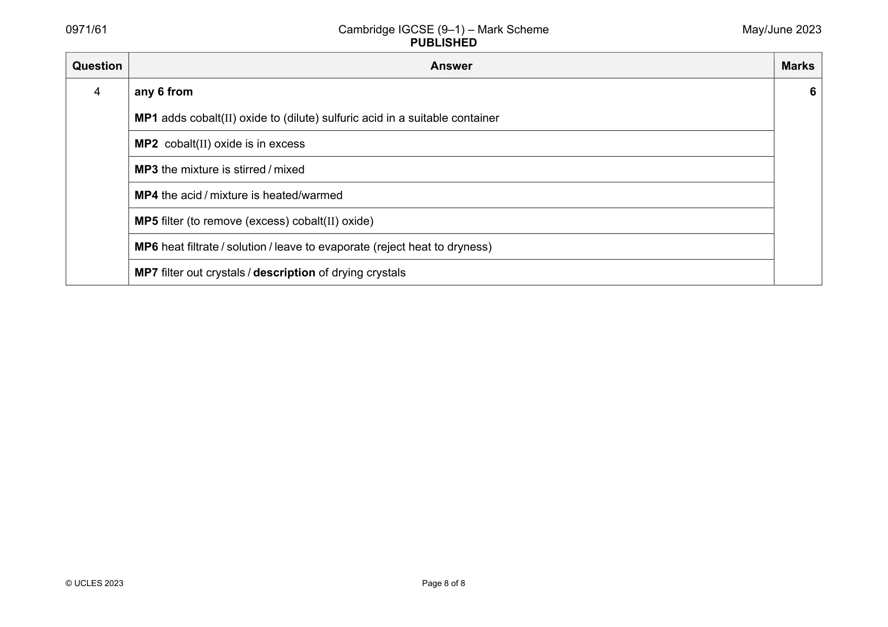 Mark scheme, page 8 of 8