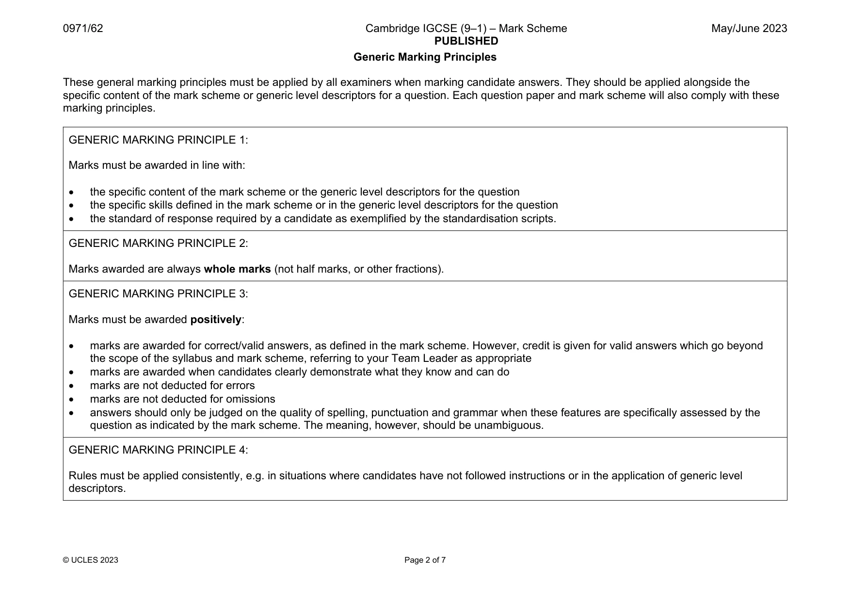 Mark scheme, page 2 of 7