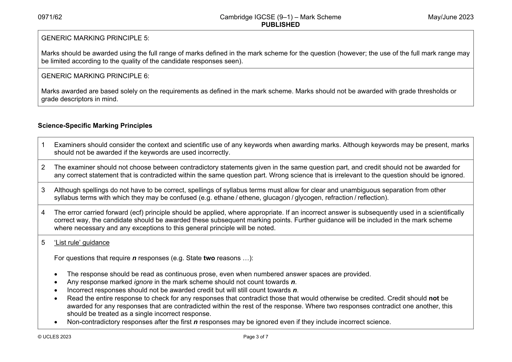 Mark scheme, page 3 of 7
