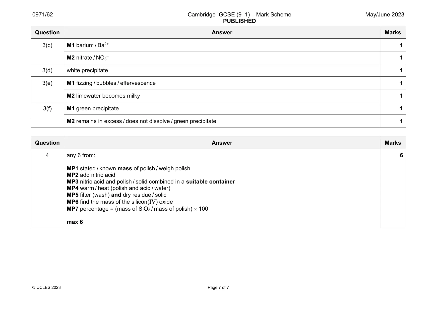 Mark scheme, page 7 of 7