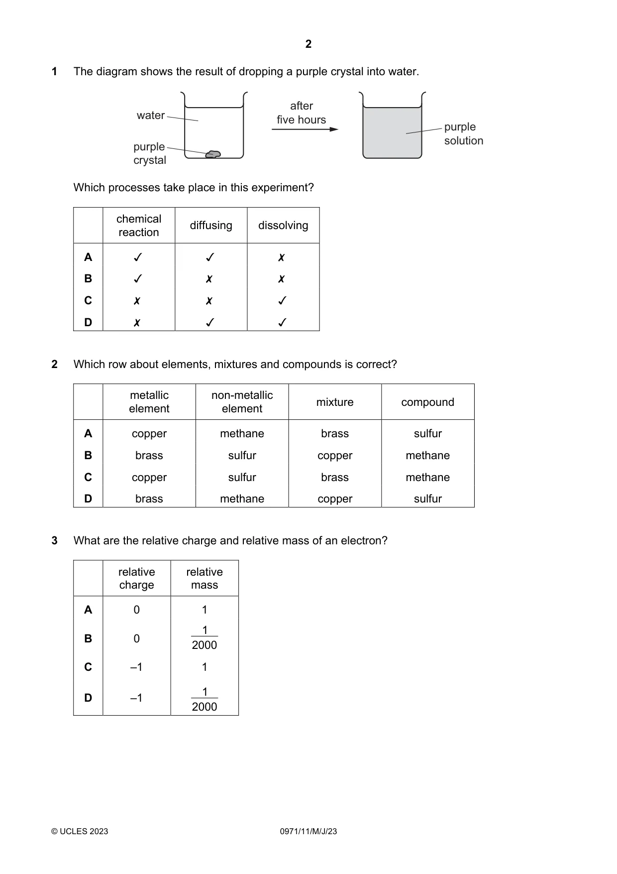 Cambridge IGCSE Chemistry (9-1) 0971 2023 May/June Paper 1 · Variant 1 question paper, page 2 of 16