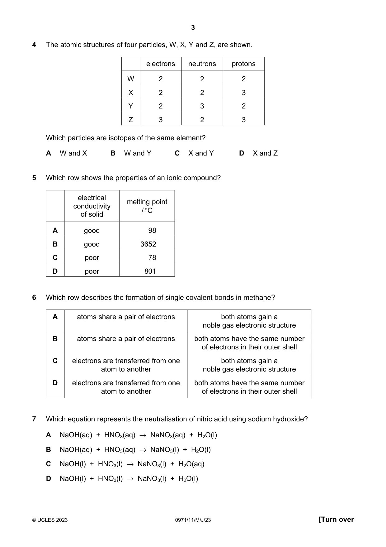 Cambridge IGCSE Chemistry (9-1) 0971 2023 May/June Paper 1 · Variant 1 question paper, page 3 of 16