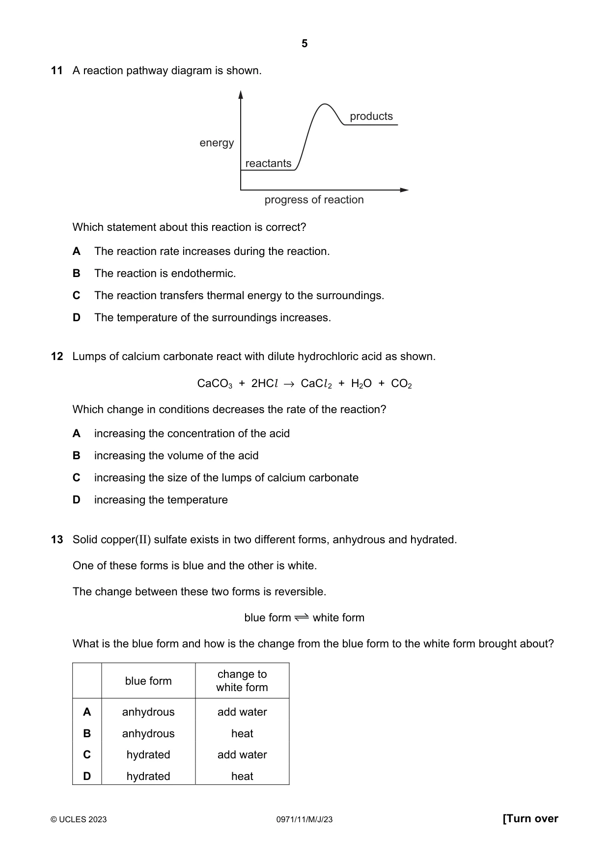 Cambridge IGCSE Chemistry (9-1) 0971 2023 May/June Paper 1 · Variant 1 question paper, page 5 of 16