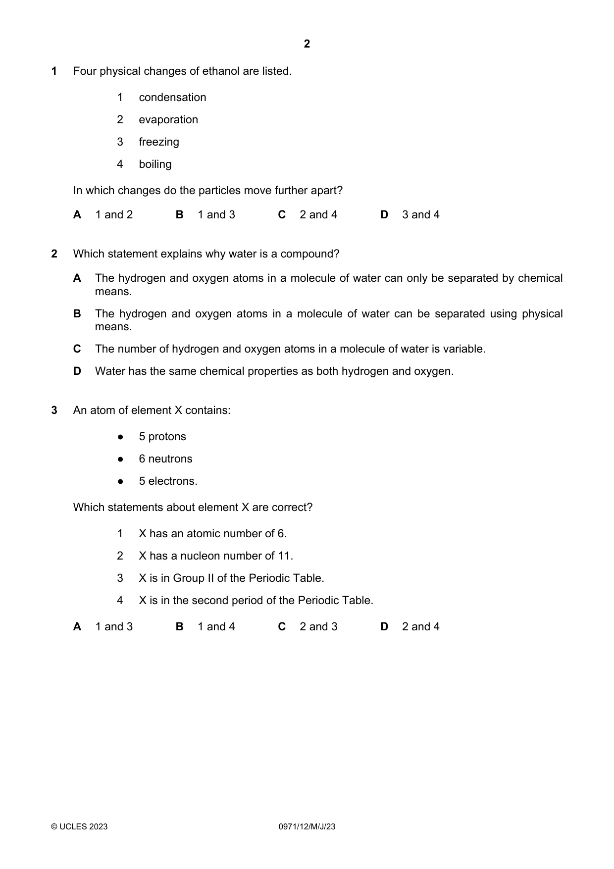 Cambridge IGCSE Chemistry (9-1) 0971 2023 May/June Paper 1 · Variant 2 question paper, page 2 of 16