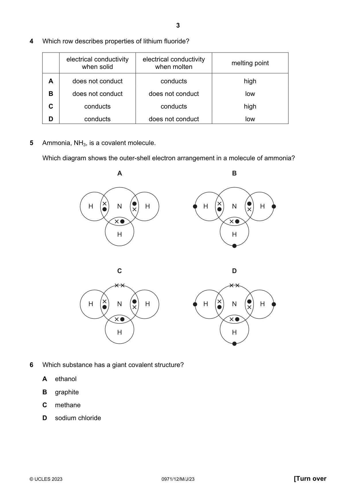Cambridge IGCSE Chemistry (9-1) 0971 2023 May/June Paper 1 · Variant 2 question paper, page 3 of 16