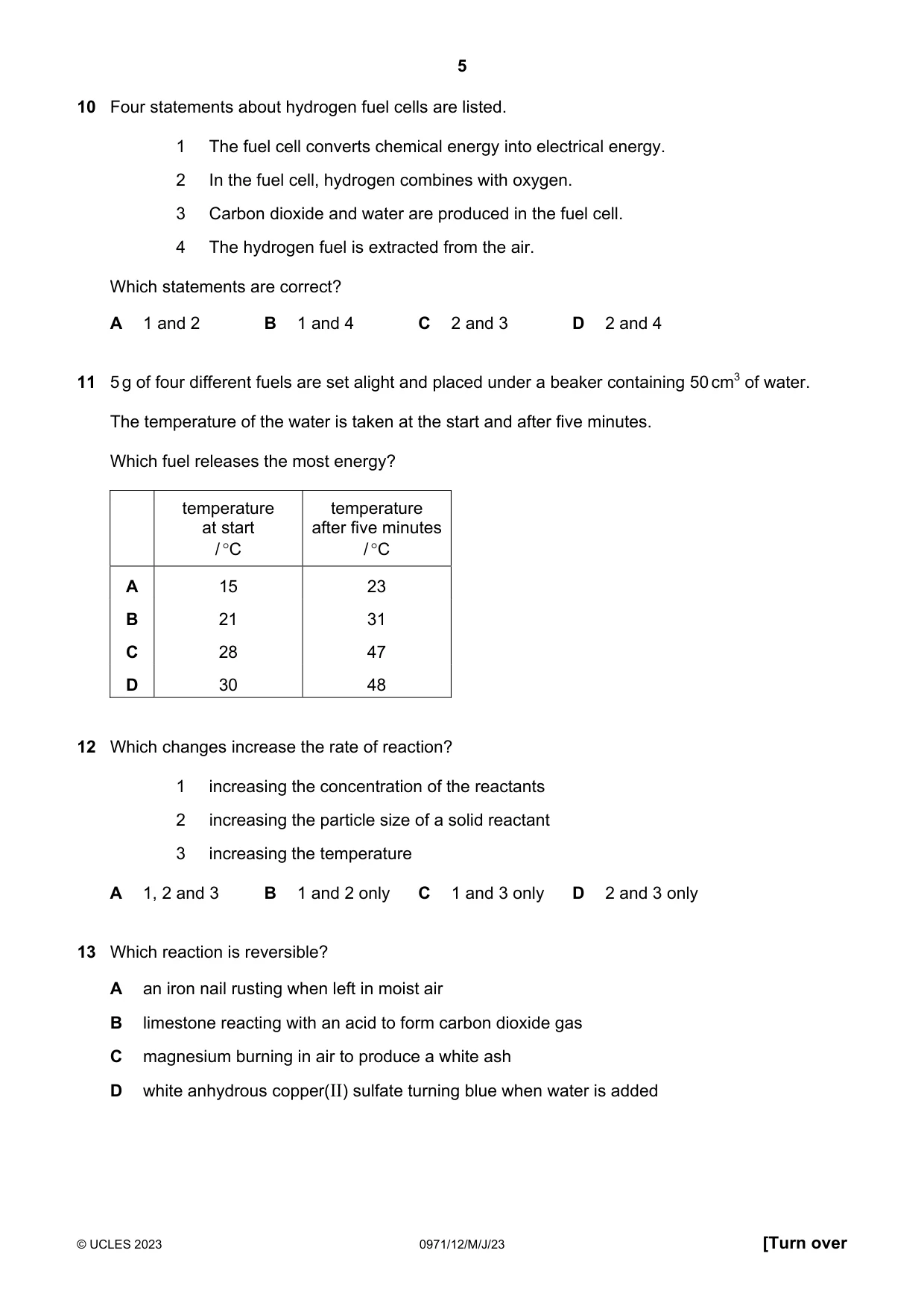 Cambridge IGCSE Chemistry (9-1) 0971 2023 May/June Paper 1 · Variant 2 question paper, page 5 of 16