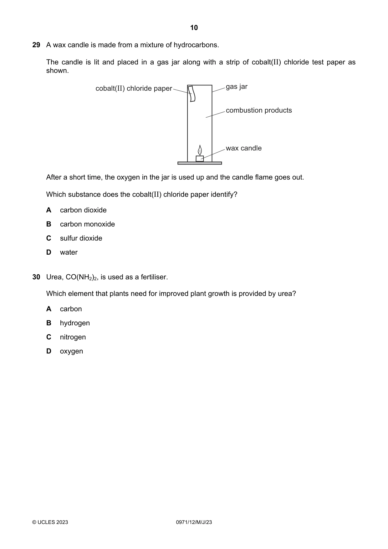 Cambridge IGCSE Chemistry (9-1) 0971 2023 May/June Paper 1 · Variant 2 question paper, page 10 of 16