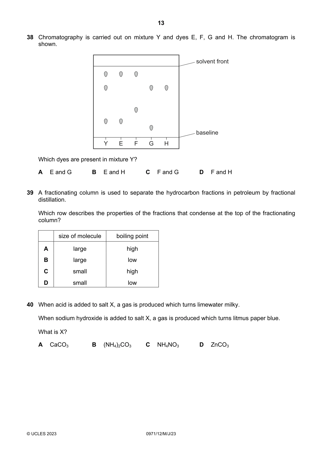 Cambridge IGCSE Chemistry (9-1) 0971 2023 May/June Paper 1 · Variant 2 question paper, page 13 of 16
