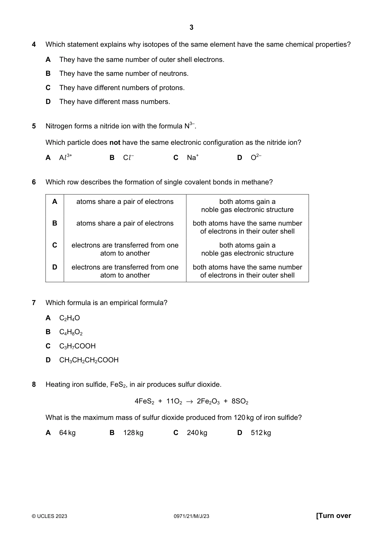 Cambridge IGCSE Chemistry (9-1) 0971 2023 May/June Paper 2 · Variant 1 question paper, page 3 of 16