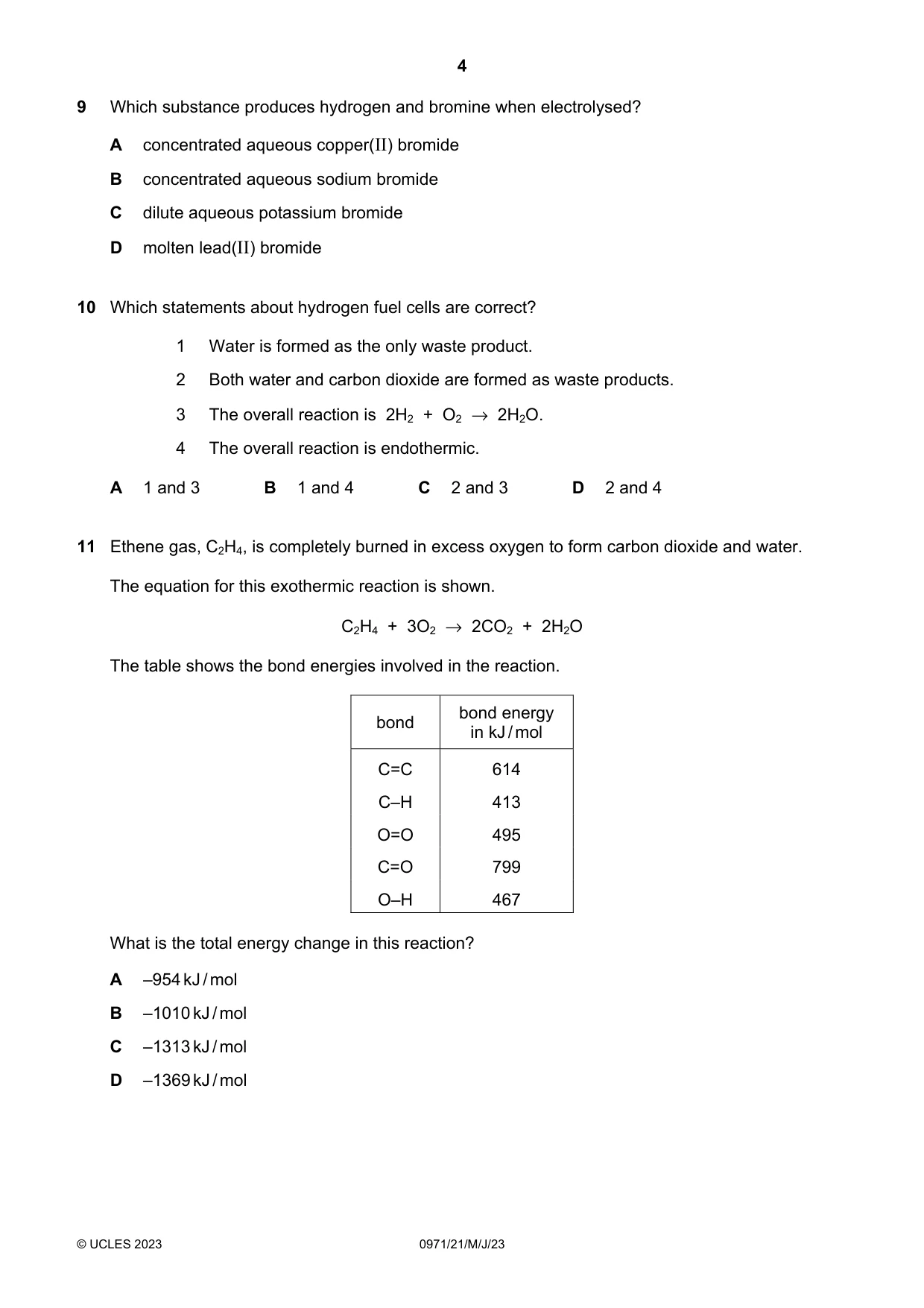 Cambridge IGCSE Chemistry (9-1) 0971 2023 May/June Paper 2 · Variant 1 question paper, page 4 of 16