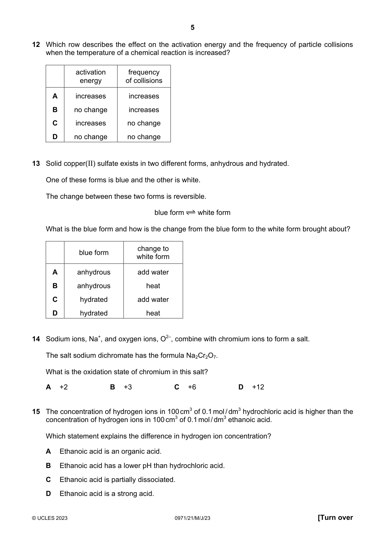 Cambridge IGCSE Chemistry (9-1) 0971 2023 May/June Paper 2 · Variant 1 question paper, page 5 of 16