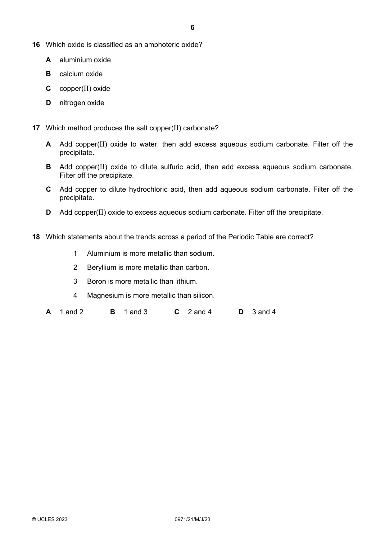 Cambridge IGCSE Chemistry (9-1) 0971 2023 May/June Paper 2 · Variant 1 question paper, page 6 of 16