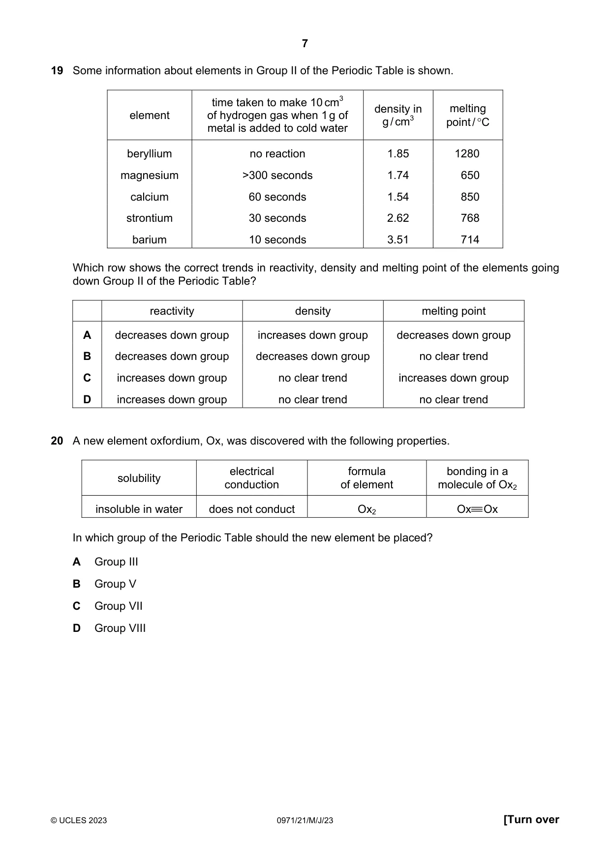 Cambridge IGCSE Chemistry (9-1) 0971 2023 May/June Paper 2 · Variant 1 question paper, page 7 of 16