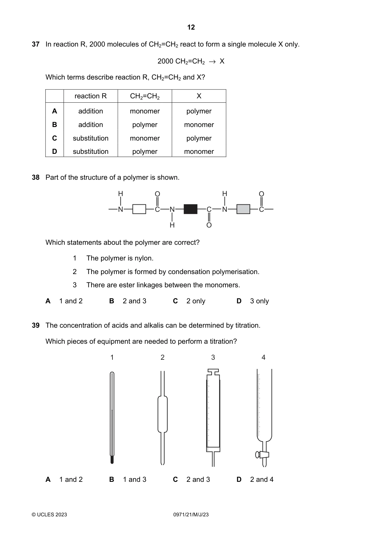 Cambridge IGCSE Chemistry (9-1) 0971 2023 May/June Paper 2 · Variant 1 question paper, page 12 of 16