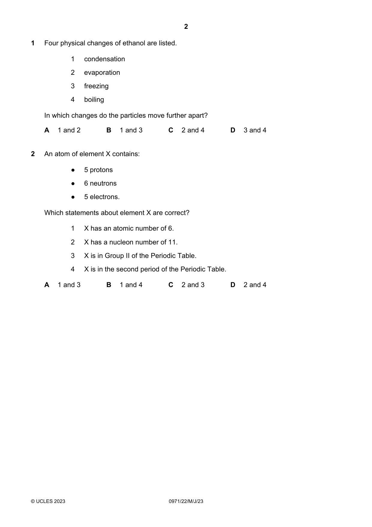 Cambridge IGCSE Chemistry (9-1) 0971 2023 May/June Paper 2 · Variant 2 question paper, page 2 of 16