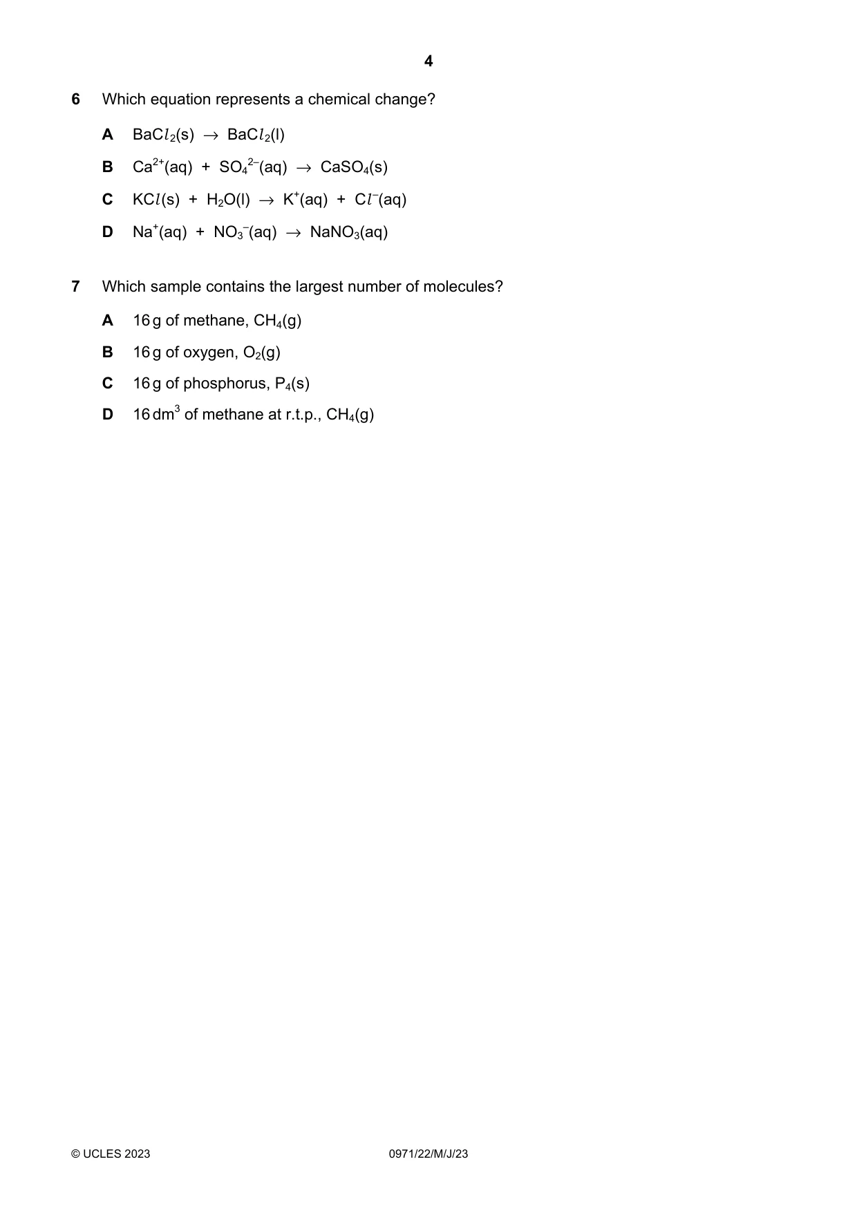 Cambridge IGCSE Chemistry (9-1) 0971 2023 May/June Paper 2 · Variant 2 question paper, page 4 of 16