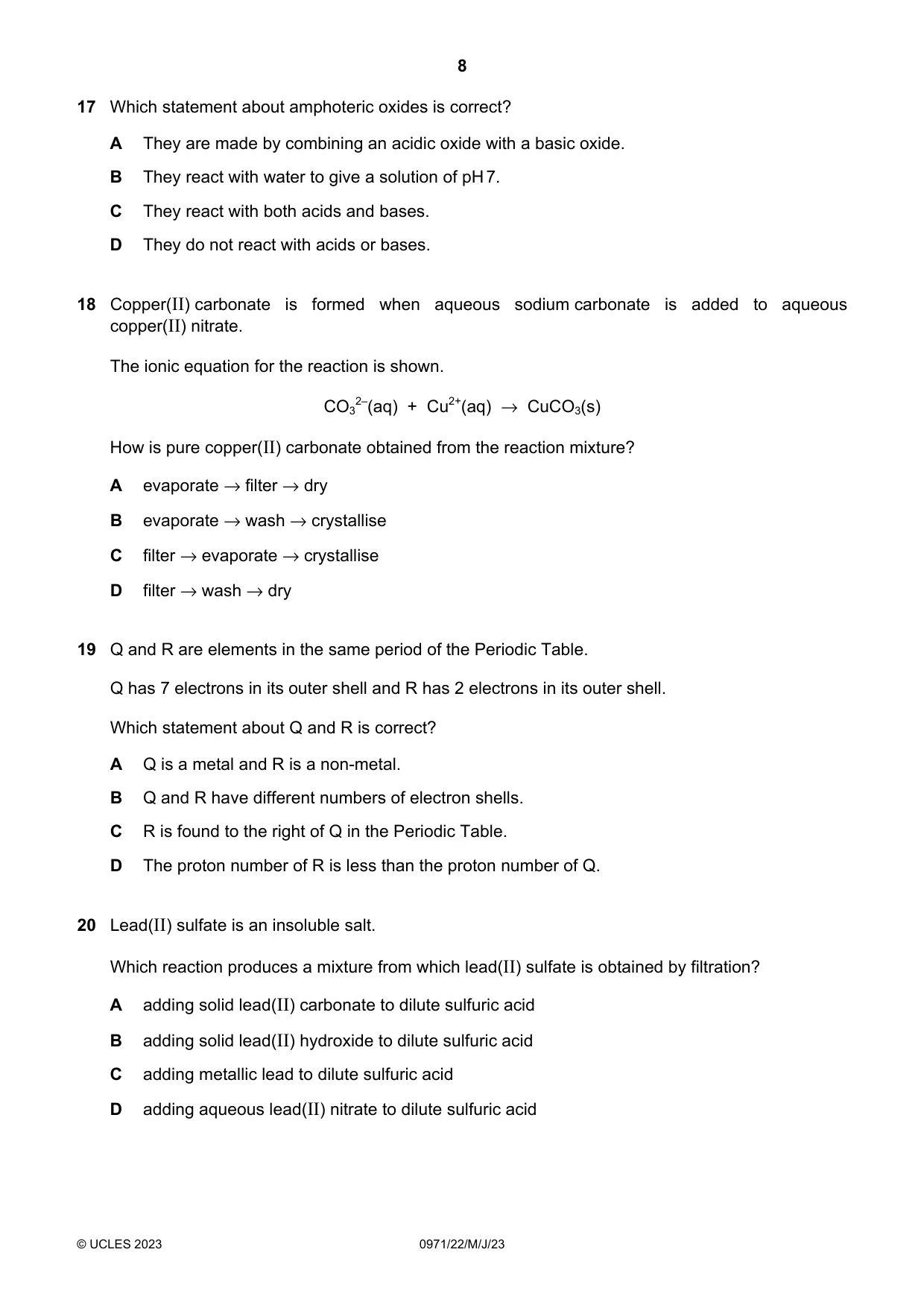 Cambridge IGCSE Chemistry (9-1) 0971 2023 May/June Paper 2 · Variant 2 question paper, page 8 of 16